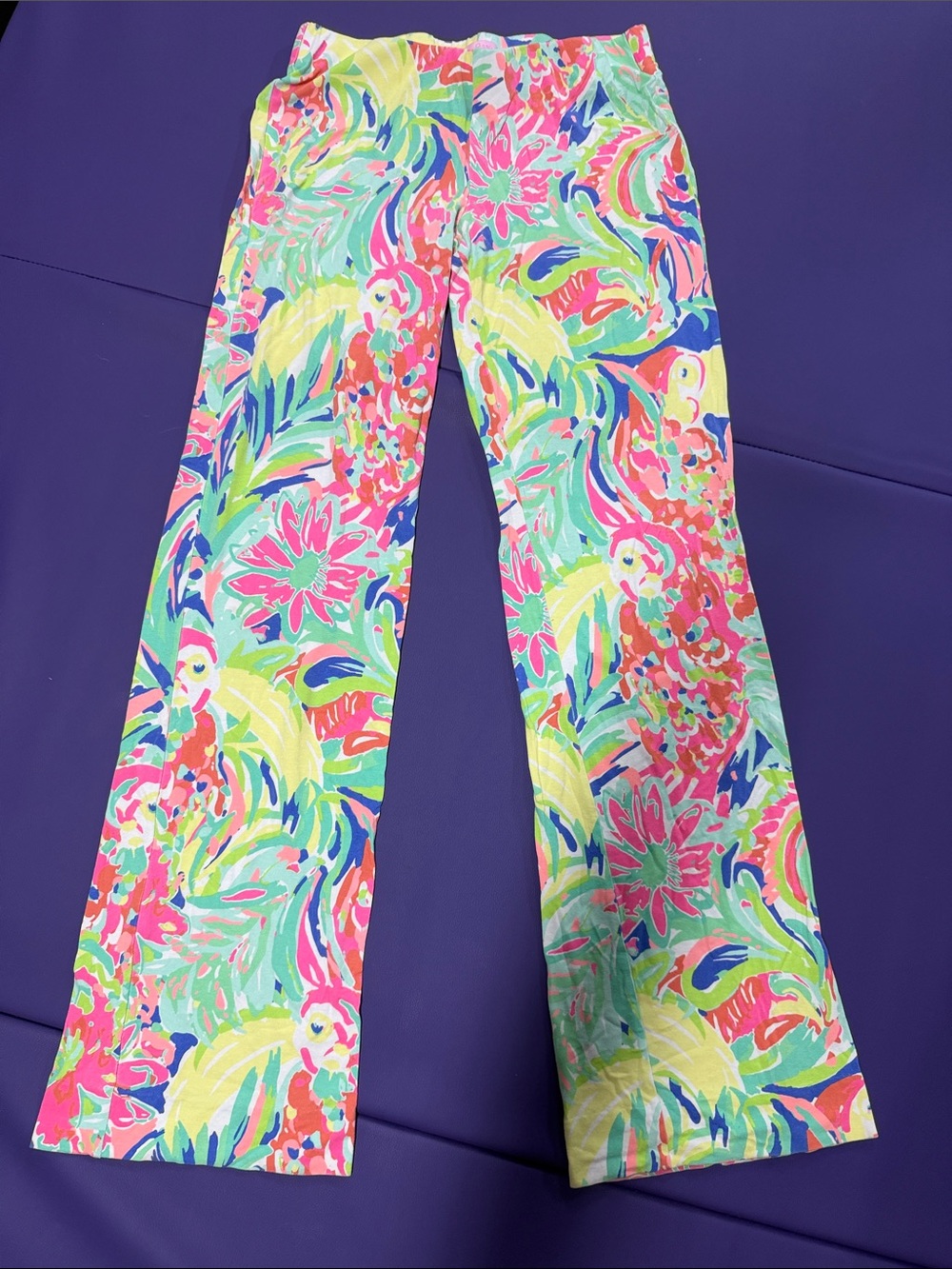 Lilly Pulitzer Neon Floral Boot-Cut Pants in Pink, Green & Yellow